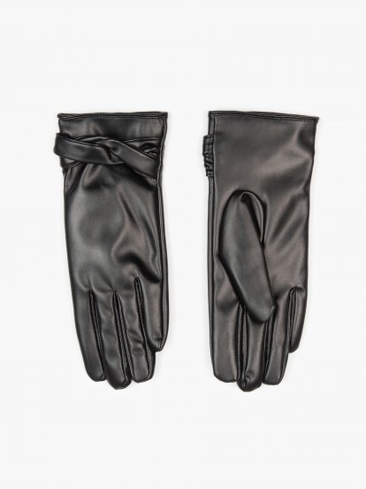Faux-leather gloves