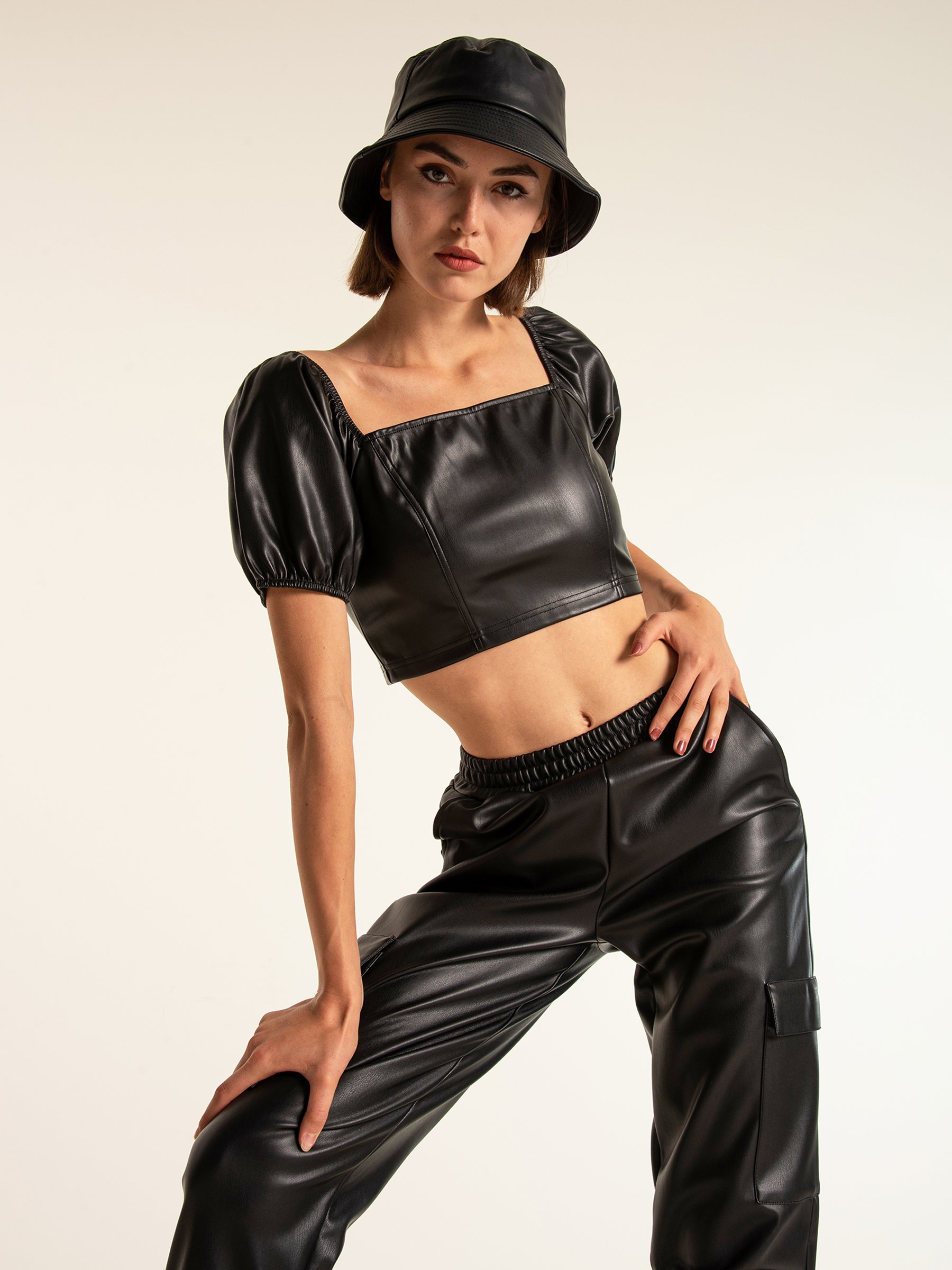 Women's Faux Leather Designer Crop Tops