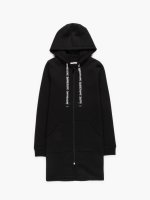 Longline zip-up hoodie with slogan print hood lace