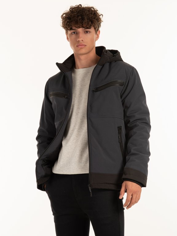Padded jacket with removable hood and zip-up pockets