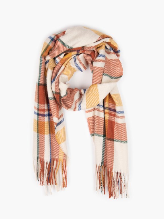 Colourfull plaid scarf with tassels