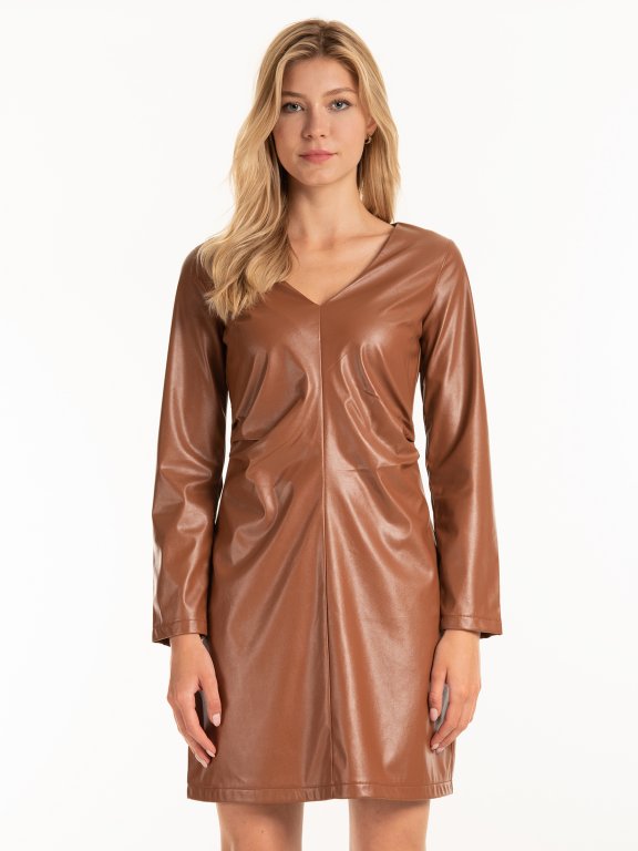 Faux leather long sleeve mini dress with zipper