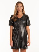 Faux leather short sleeve mini dress with zipper