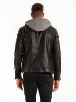 Vegan leather biker jacket with removable hood