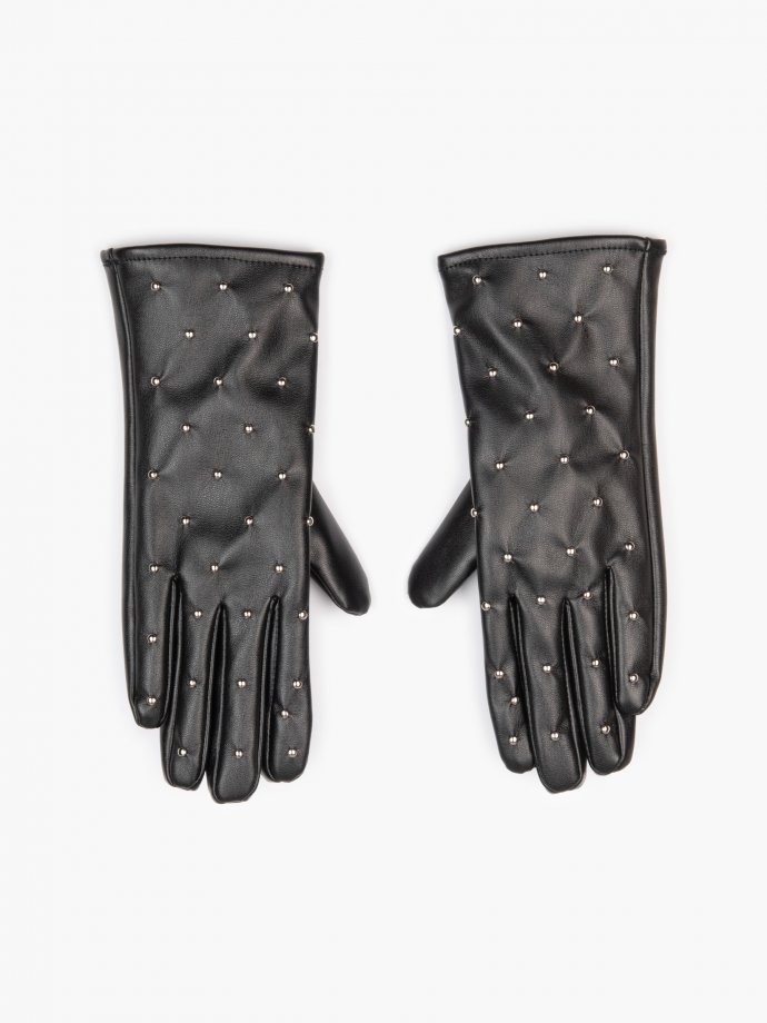 Faux leather gloves with studs
