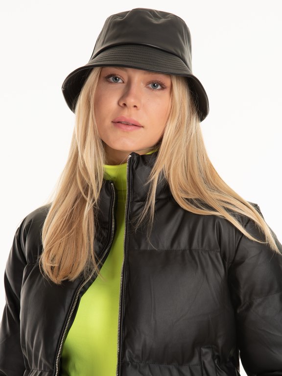 Vatovaná dámska bunda bomber z imitácie kože na zips s vysokým golierom