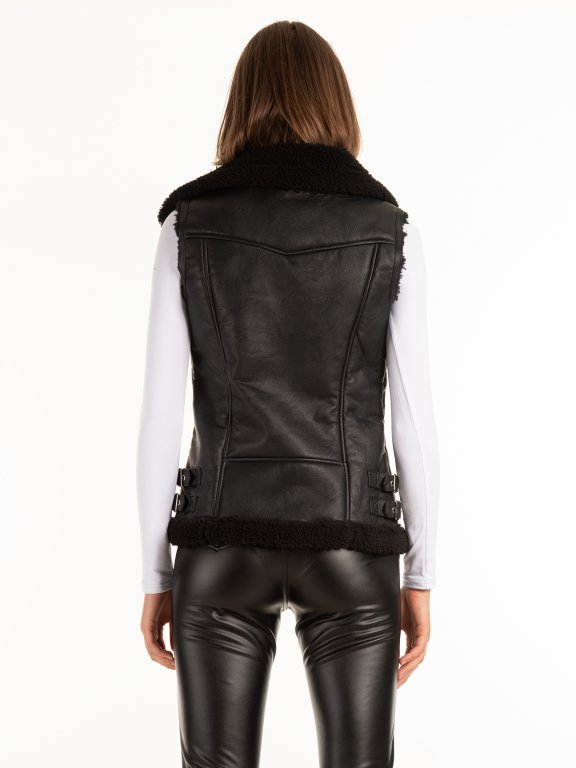 Pile lined faux leather vest