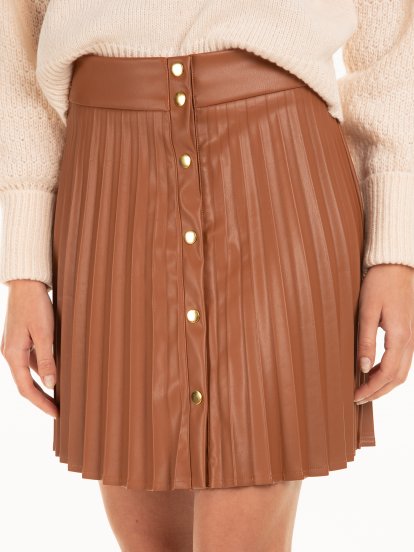A-line pleated button down mini skirt
