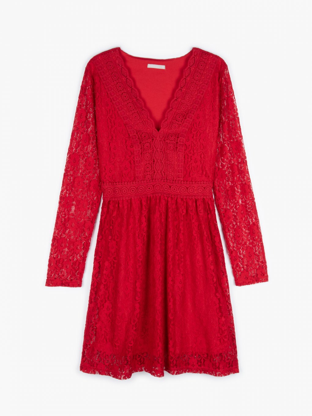 Lace a-line v-neck dress with long sleeve