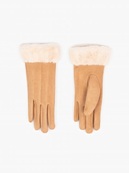 Rękawiczki damskie ze sztucznym futerkiem