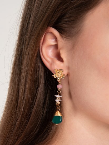 Faux stone long earrings