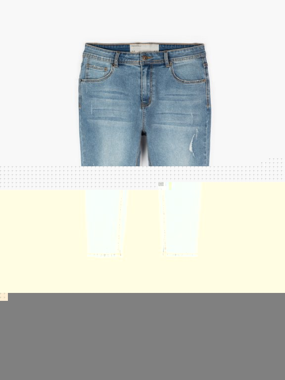 Slim fit distressed zip fly jeans