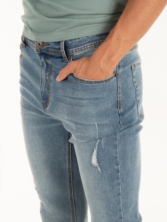 Džínsy slim fit na zips s dierami pánske