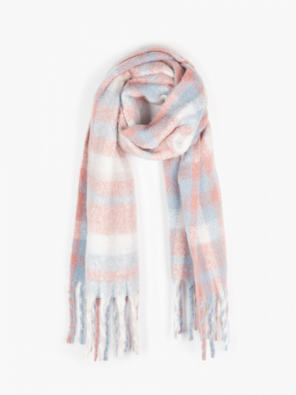 Plaid scarf with tassels