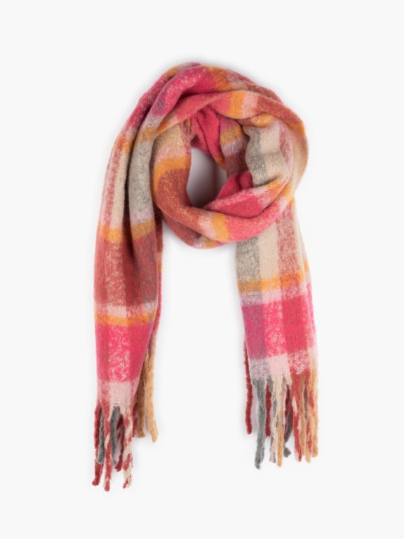 Plaid soft scarf with tassels