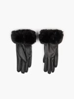 Faux leather gloves with faux-fur