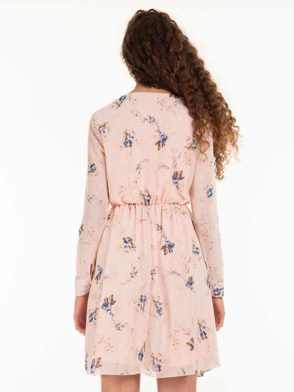 Floral wrap dress with long sleeve