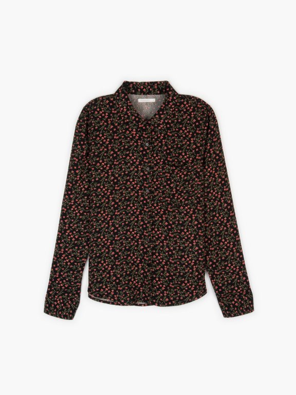 Floral viscose button down blouse