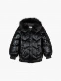 Shiny quilted padded jacket with hood