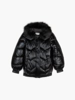 Shiny quilted padded jacket with hood