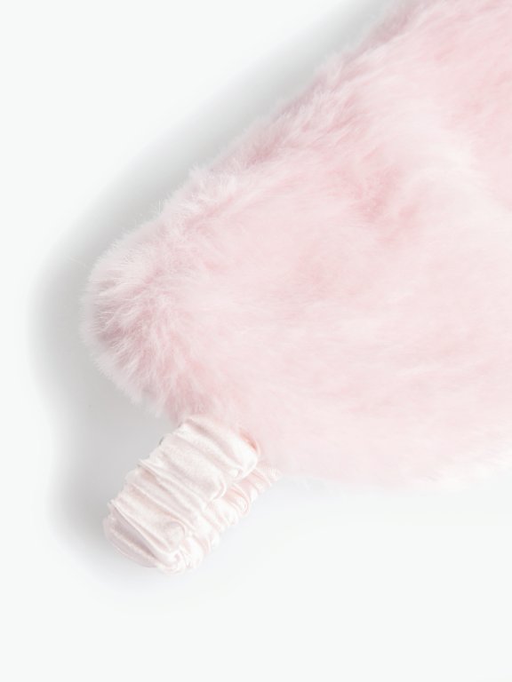 Faux fur sleeping mask with satin back part