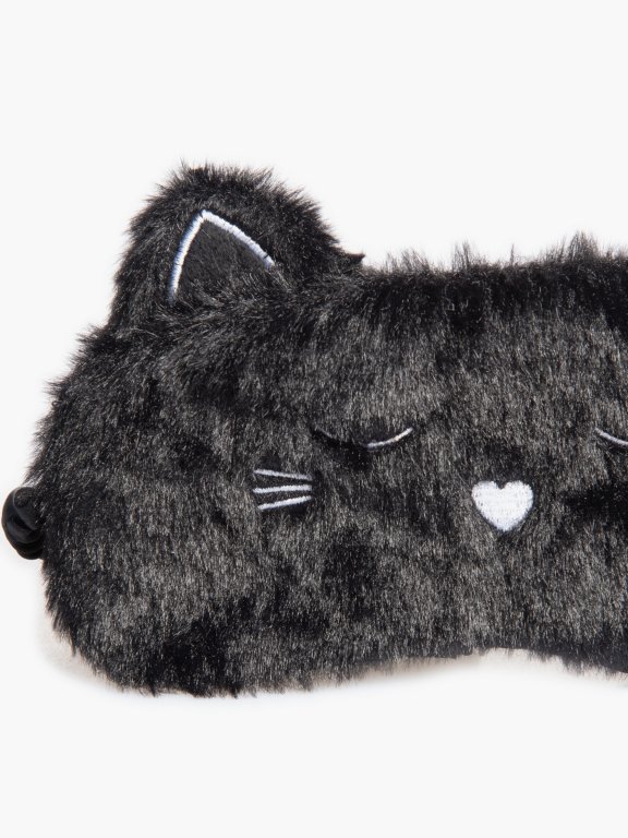 Maska na spanie z umelej kožušiny so saténovou zadnou časťou v tvare mačky