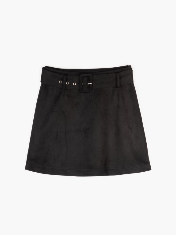 Faux suede mini skirt with belt