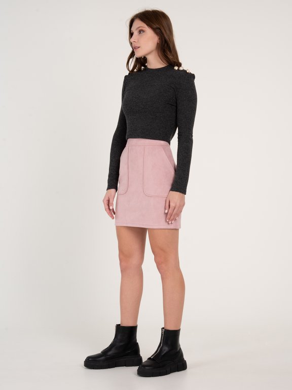 Faux suede mini skirt with pockets