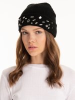 Knitted beanie with decorative stones