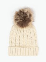 Knitted beanie with faux fur pom