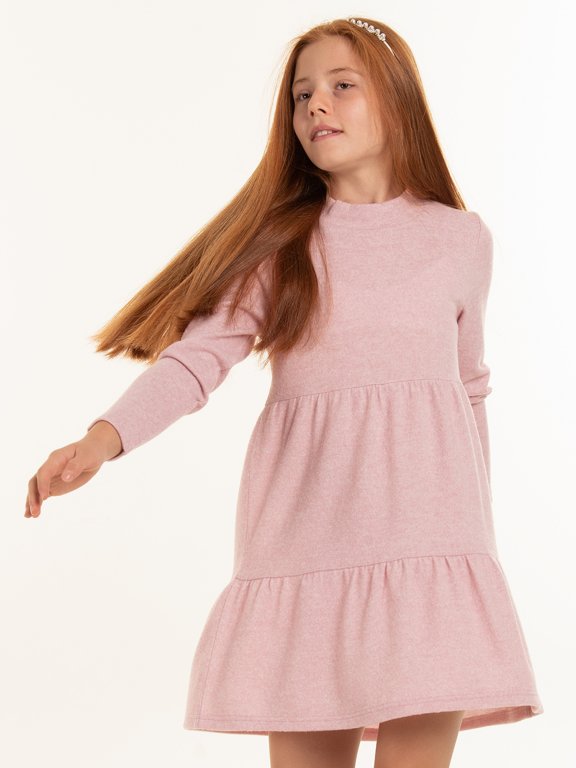 Knitted long sleeve dress with ruffles