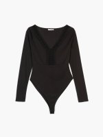 Ribbed v-neck long sleeve bodysuit with lace