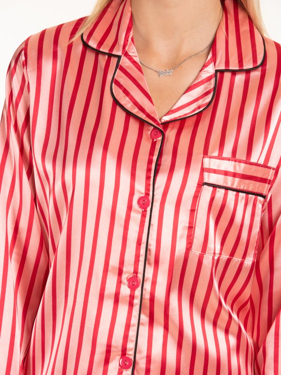 Saténová proužkovaná pyžamová dámská košile