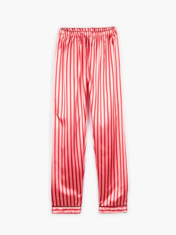 Saténové proužkované pyžamové dámské kalhoty