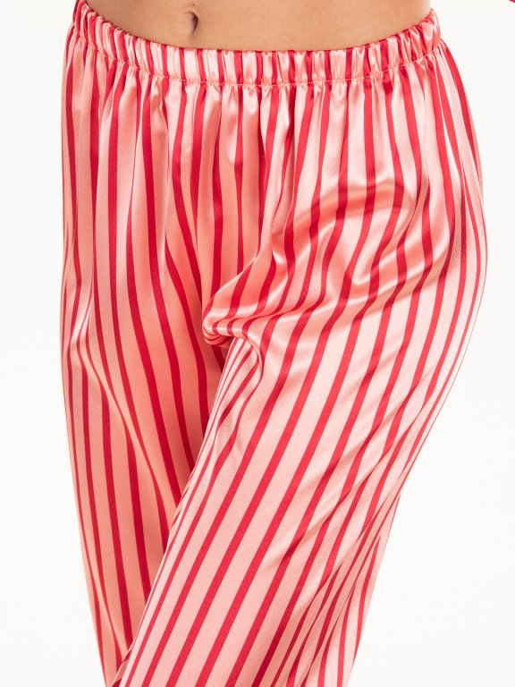 Saténové prúžkované pyžamové dámske nohavice