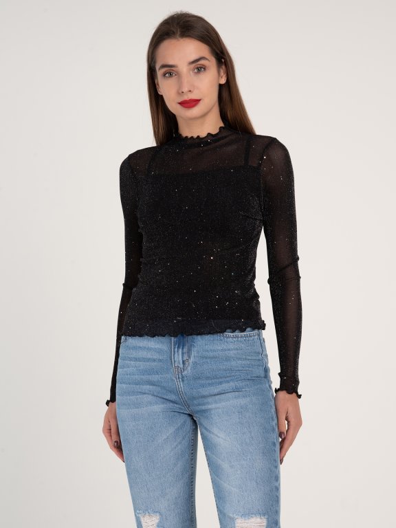 Mesh top with glitter details
