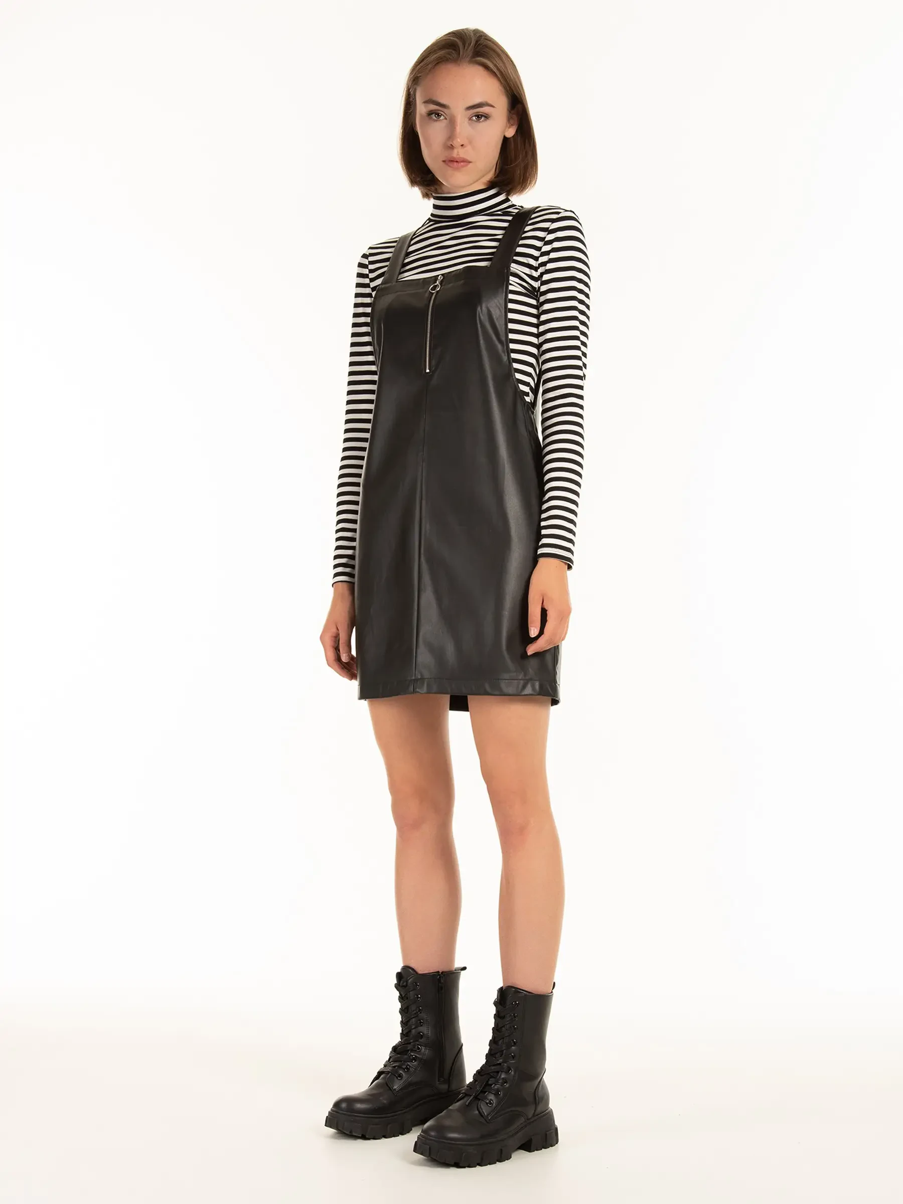 leather dungaree dress Beautiful Straight Fit Dungaree Dress for Women