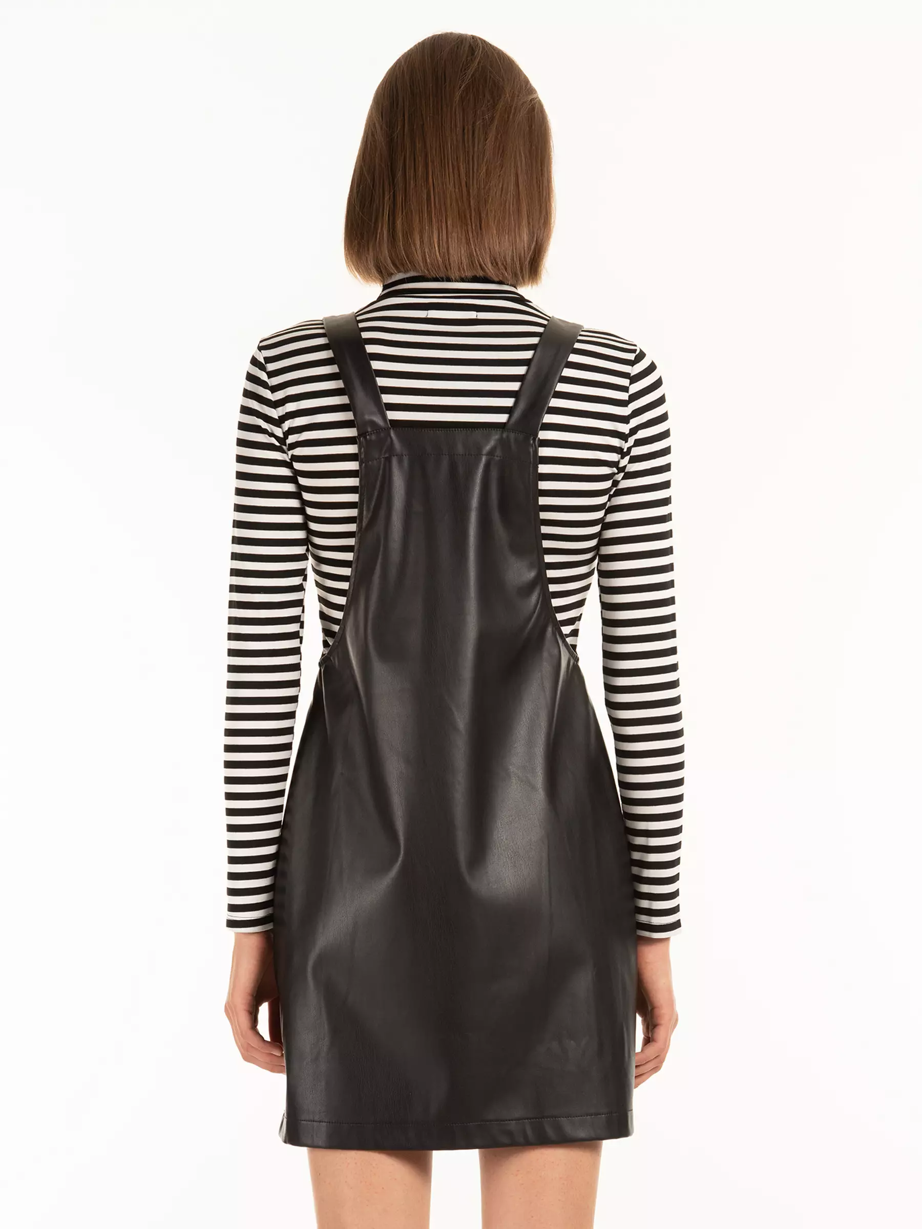 leather dungaree dress Handmade Lambskin Leather Dungaree Dress: Vintage Black Outfit