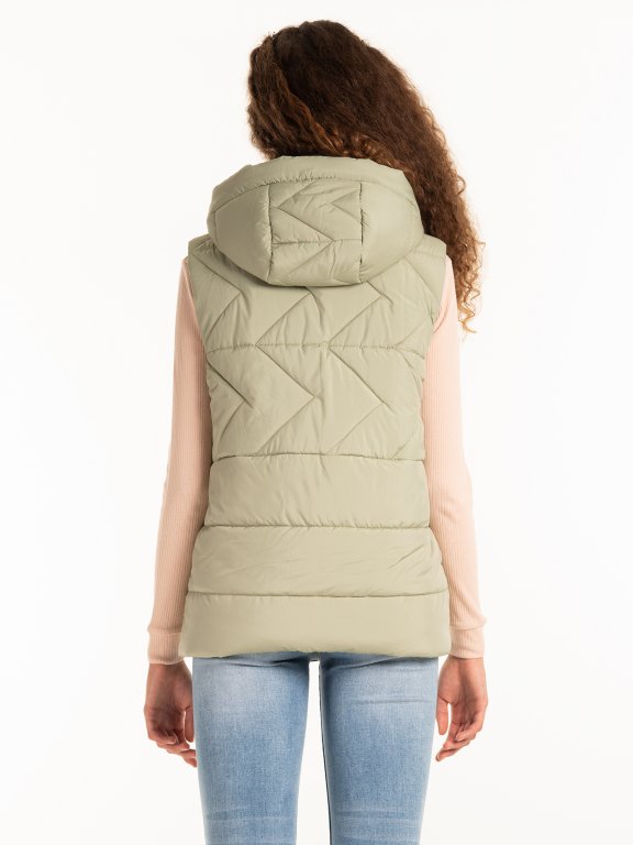 Padded quilted vest with hood