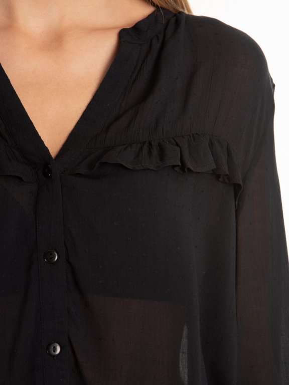 3/4 sleeve viscose blouse with ruffle