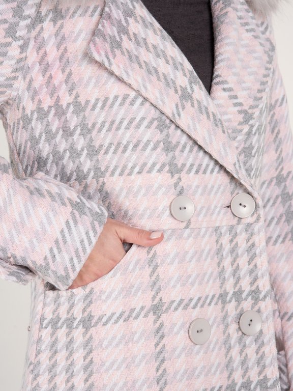 Plaid coat with faux fur