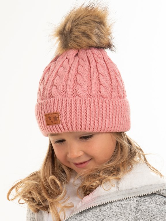 Zimná pletená dievčenská čiapka s brmbolcom a nákrčník