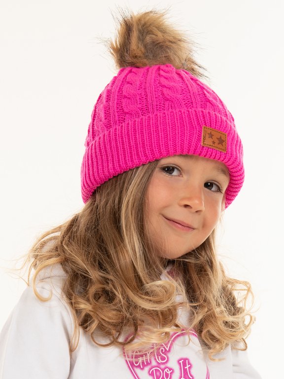 Zimski pleteni dekliški klobuk s cofom in ovratnikom