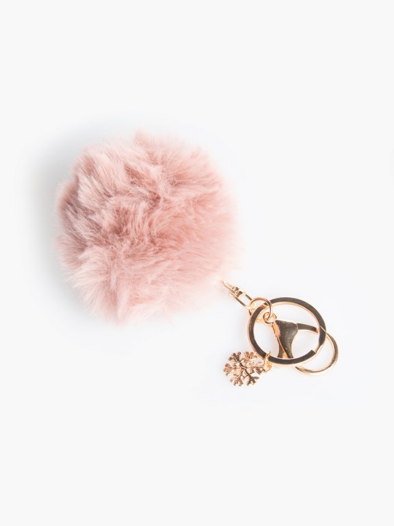 Pompom key ring with snowflake pendant