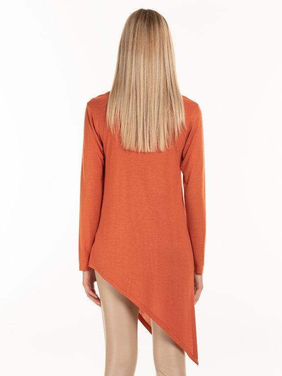 Longline asymmetric viscose rollneck with long sleeves