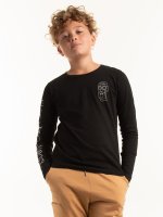 Bavlnené chlapčenské tričko s dlhým rukávom, okrúhlym výstrihom a potlačou
