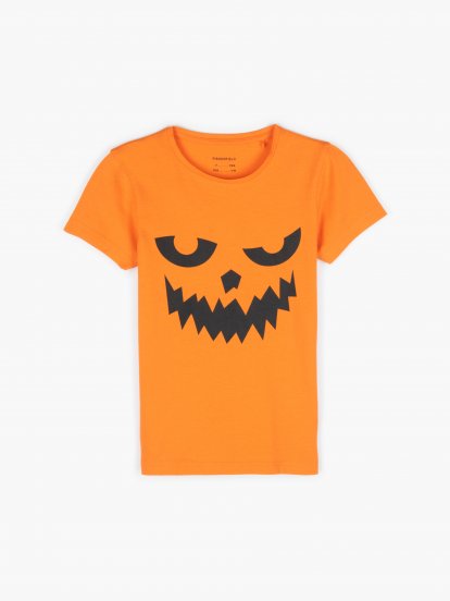 Bawełniana koszulka chłopięca z krótkim rękawem, okrągłym dekoltem Halloween