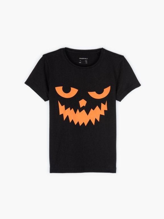 Bawełniana koszulka chłopięca z krótkim rękawem, okrągłym dekoltem Halloween
