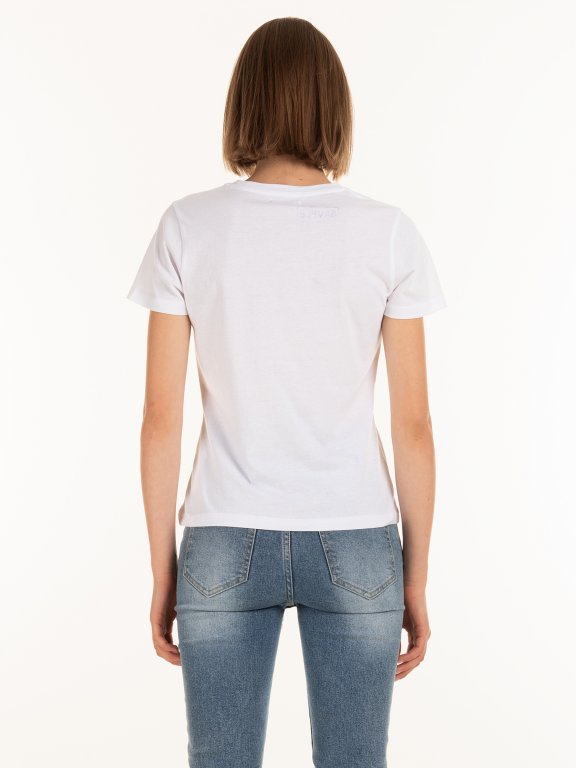 Bavlnené dievčenské tričko s krátkym rukávom, okrúhlym výstrihom a potlačou