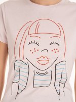 Bawełniana koszulka dziewczęca z krótkim rękawem, okrągłym dekoltem i nadrukiem